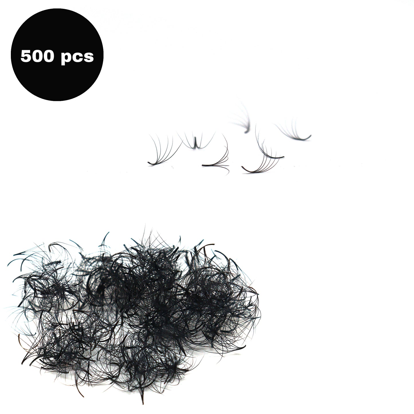 500 PCS 5D Premade Fans Short Stem Eyelash Extensions - 0.07mm C Curl, 7mm to 15mm Length