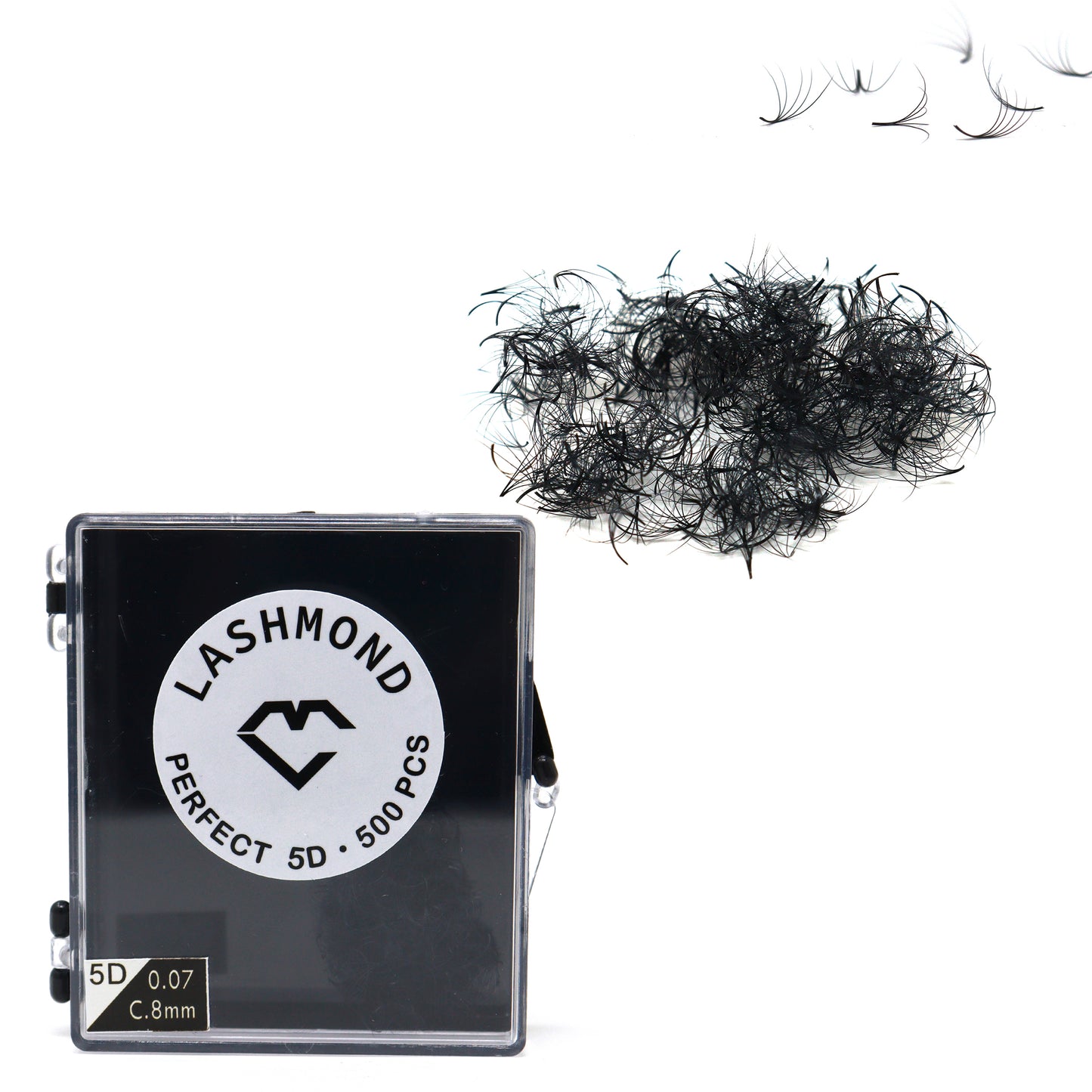 500 PCS 5D Premade Fans Short Stem Eyelash Extensions - 0.07mm C Curl, 7mm to 15mm Length