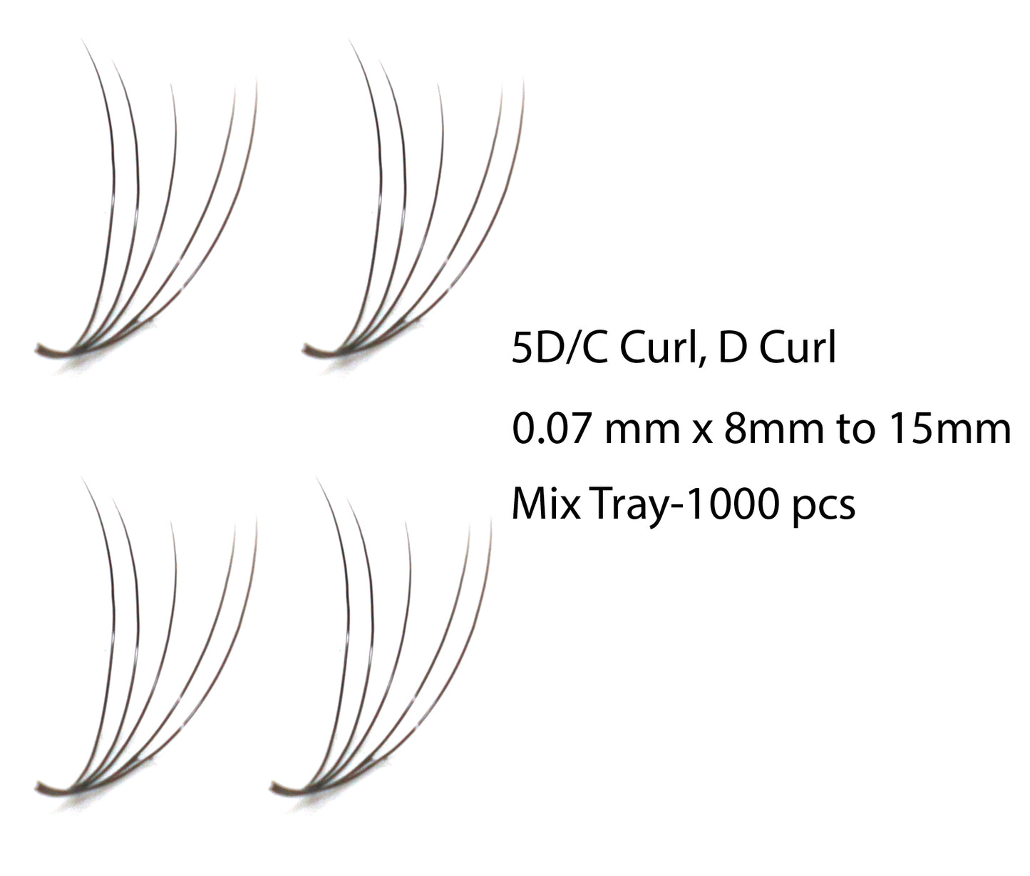 1000 PCS 5D/7D Premade Fans Short Stem Eyelash Extensions - 0.07mm C Curl/ D Curl, Mix Length 8 mm to 15 mm