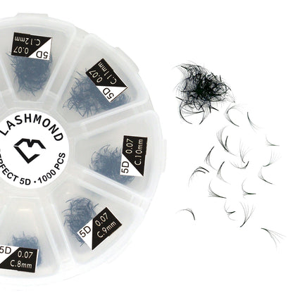 1000 PCS 5D/7D Premade Fans Short Stem Eyelash Extensions - 0.07mm C Curl/ D Curl, Mix Length 8 mm to 15 mm